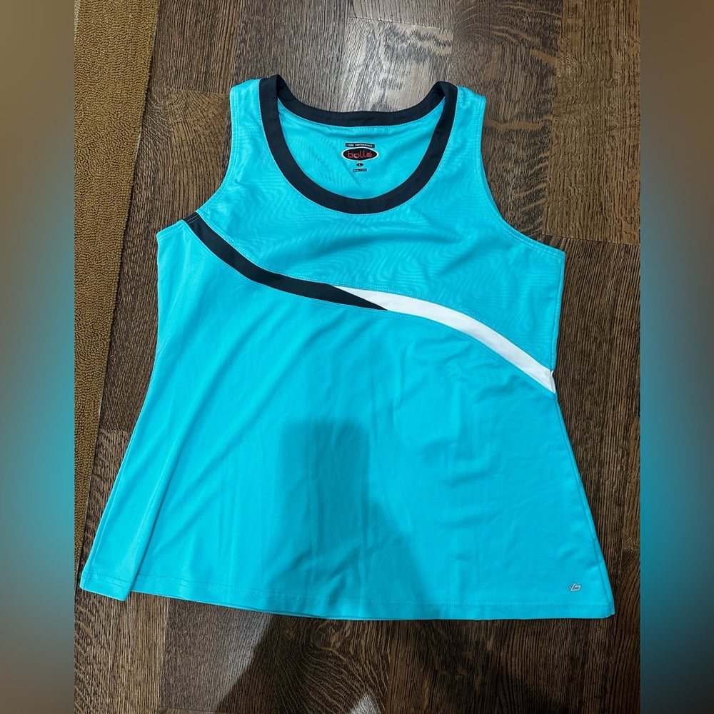 Women’s BOLLE large tank top teal gray white excellent cond. Tennis Pickleball.
